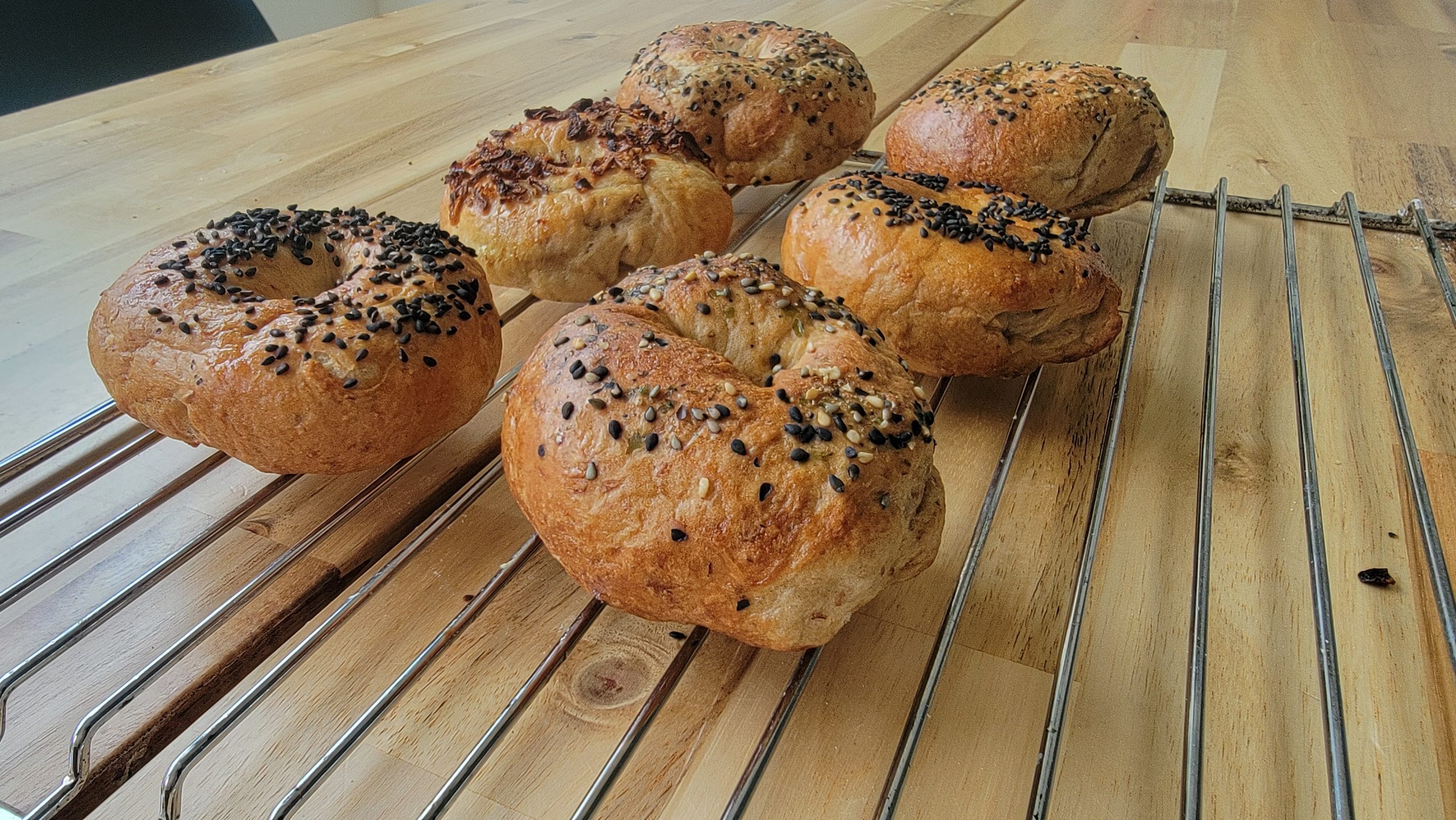 fresh bagels cooling